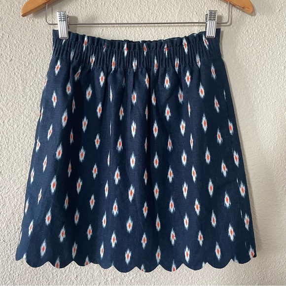 J. Crew Dresses & Skirts - J.Crew Printed Scalloped Sidewalk Skirt Women’s 00 Blue Linen Cotton Elastic